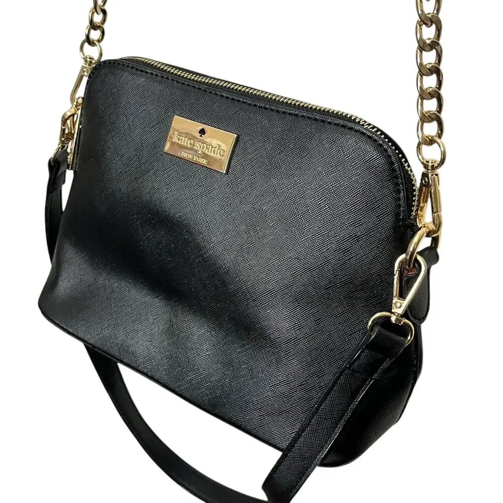 Kate Spade Crossbody Bag Black Saffiano‎ Leather Adjustable Strap Structured